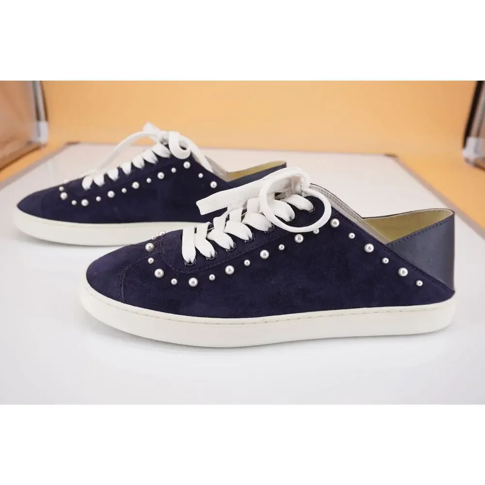 Stuart Weitzman Super Stud Blue Suede Beaded Flat Sneakers Size 9 New $350